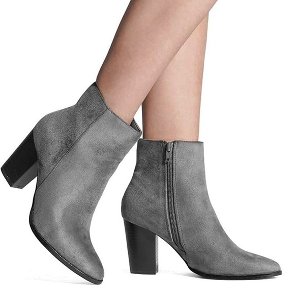 NWT Wool + Pepper Co. Gray Suede Heeled Ankle Booties - Picture 1 of 8
